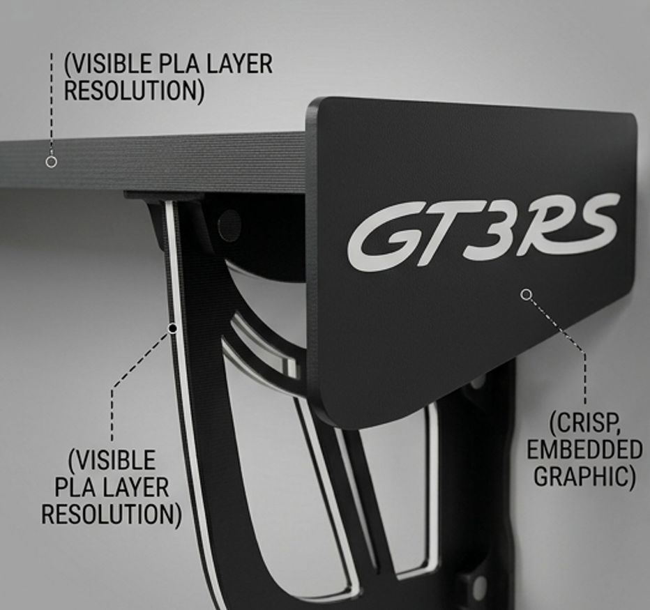 Porsche GT3 RS Inspired Aerodynamic Wall Shelf 3D-PRINTED PLA KIT - Set of 2 Swan Necks, 2 End Plates, & 4 Brackets (Self Assembly, Hardware Not Included)