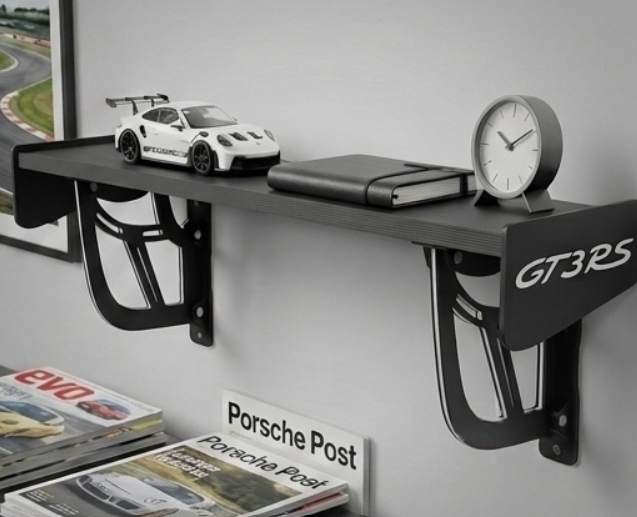 Porsche GT3 RS Inspired Aerodynamic Wall Shelf 3D-PRINTED PLA KIT - Set of 2 Swan Necks, 2 End Plates, & 4 Brackets (Self Assembly, Hardware Not Included)